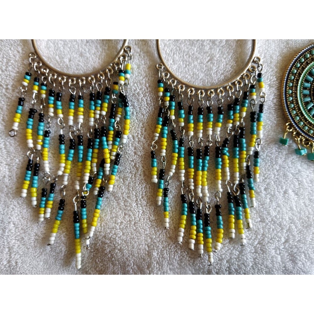 Earring Lot BOHO Seeds Beaded Bohemian Dangle Drop Hoop Chandelier Pierced - Picture 9 of 16